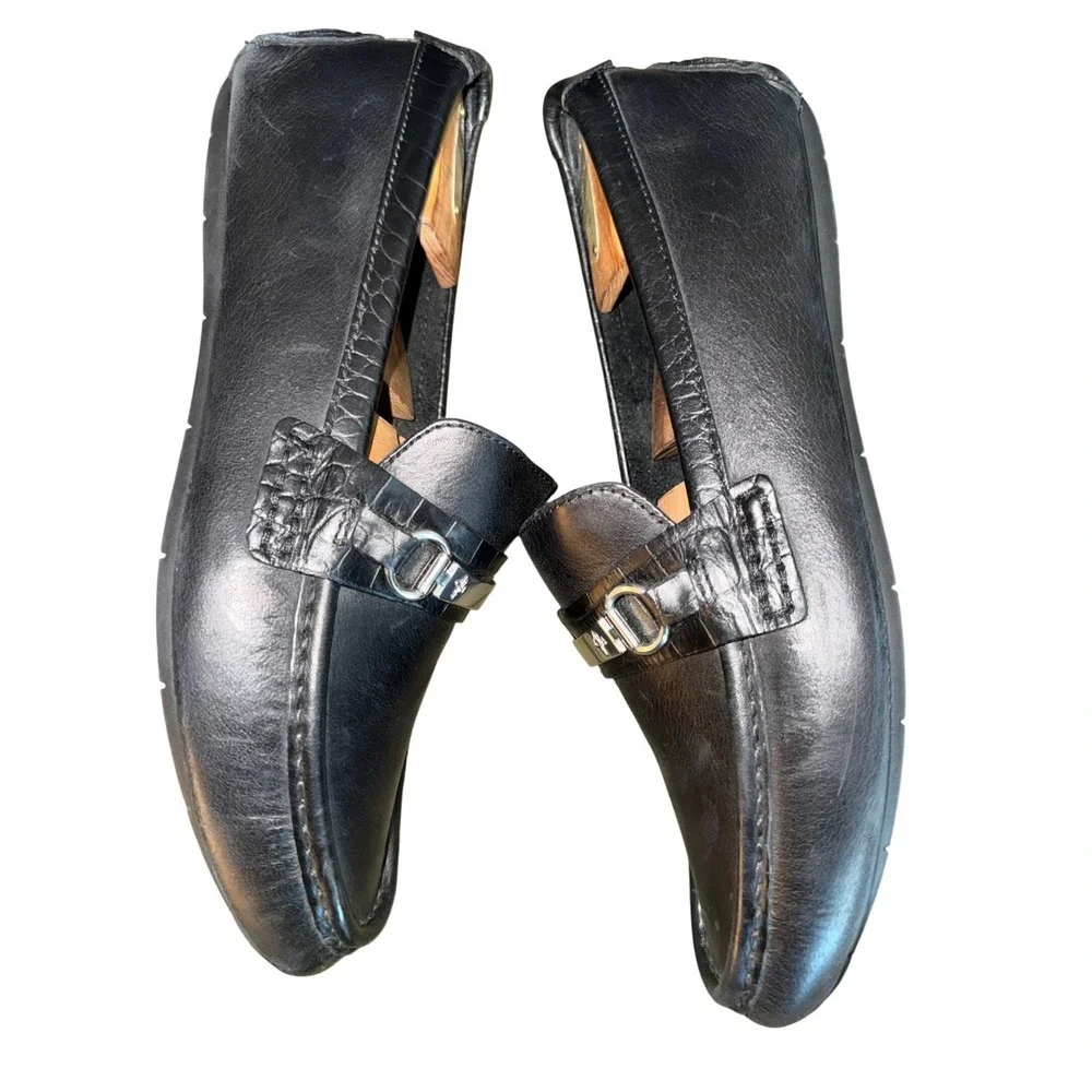 Cole Haan Black Leather Loafers 9.5M Men's w/ wood inserts MSRP‎ $150
